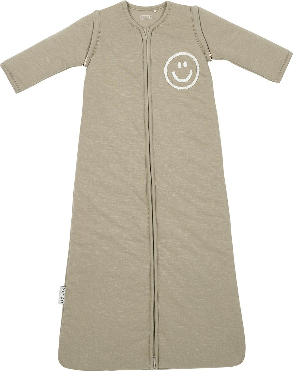 Meyco saco de dormir para bebé con aplicación de sonrisa y mangas con cremallera - gris pardo - 110 cm - 2,5 tog
