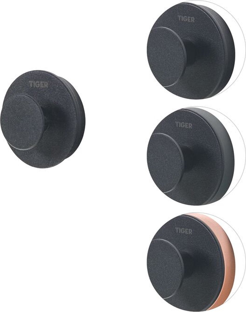 Tiger urban - gancio per asciugamano piccolo (1x) - senza forare - nastro autoadesivo da 3 m - 2 anelli decorativi - nero