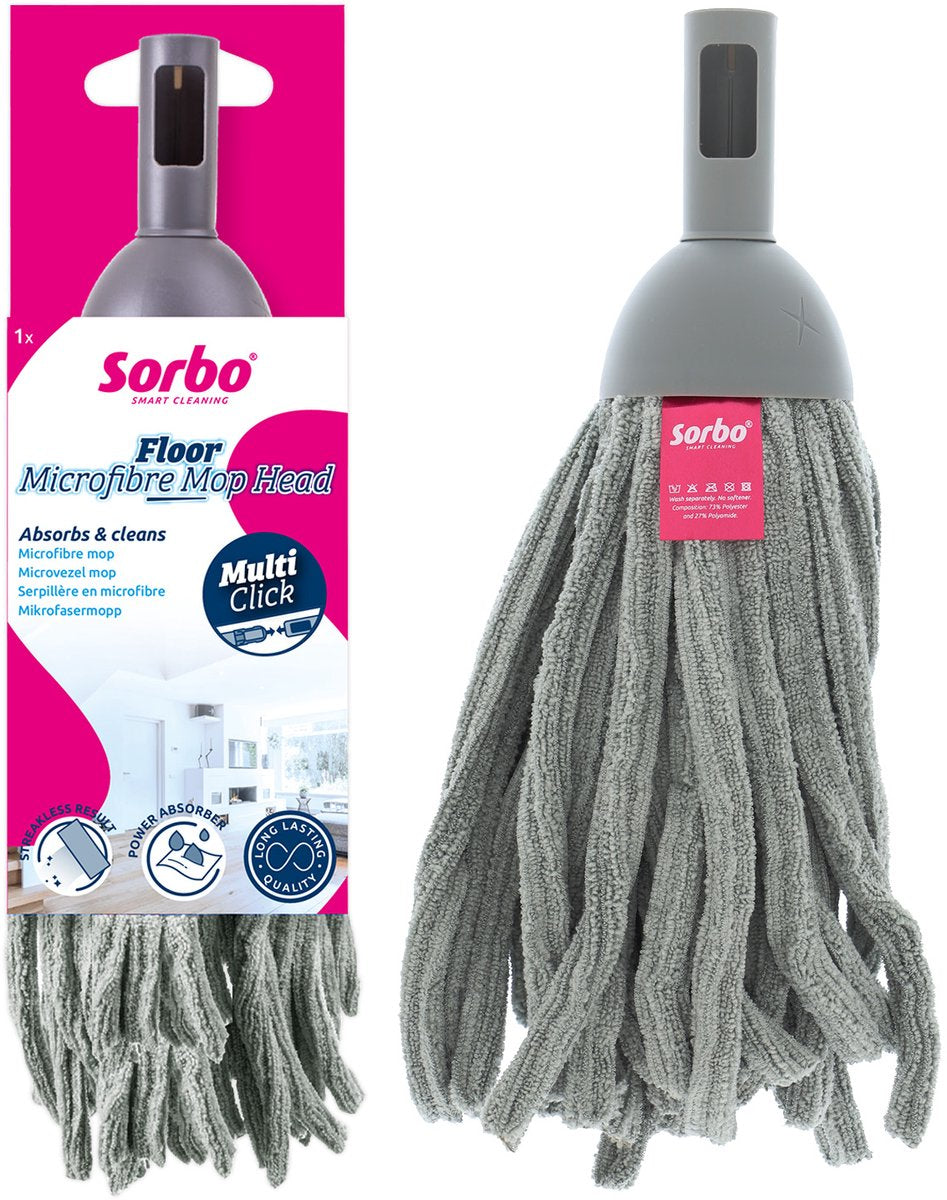 Sorbo microvezel mop - mopkop microfiber - multi-click vloermop voor laminaat, tegels en pvc
