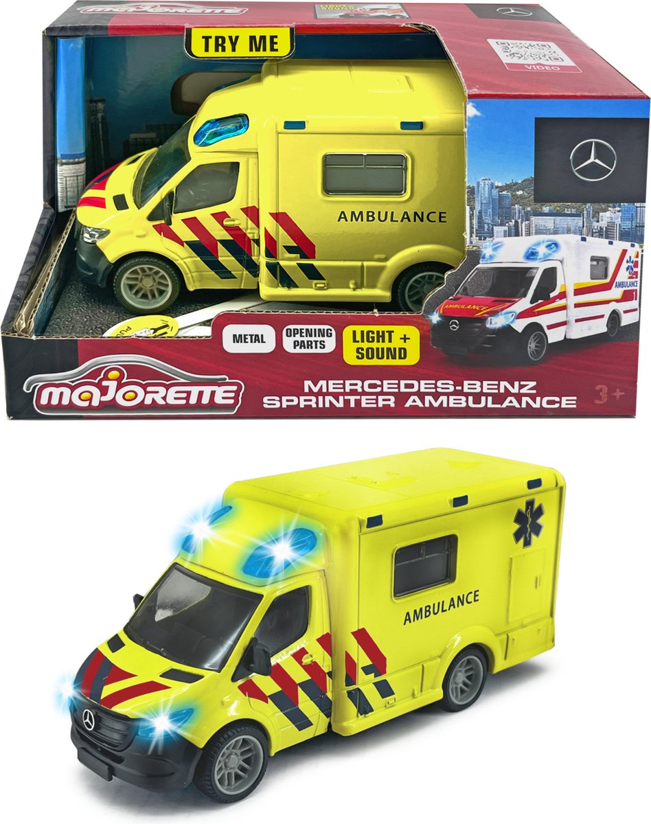 Majorette grand series - mercedes-benz sprinter ambulance nl - metallo - luci e suoni - 12,5 cm - veicolo giocattolo