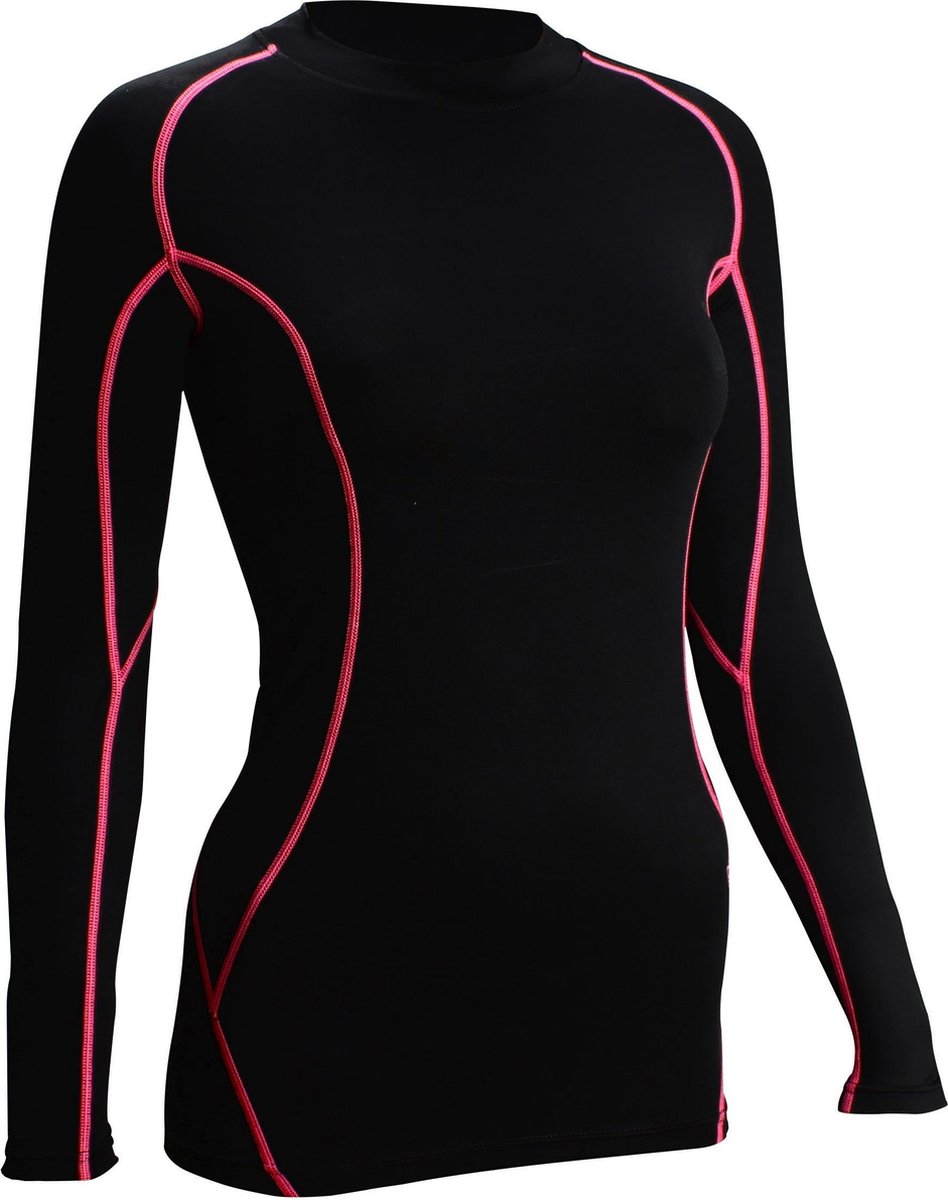 Avento compressieshirt - lange mouw - dames - zwart roze - maat 38
