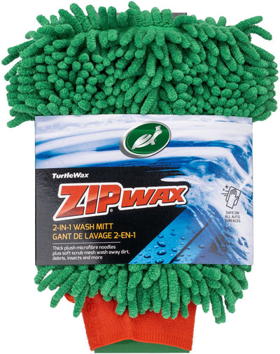Guanto per lavaggio in cera con cerniera Turtle Wax - pulizia sicura ed efficace - fili in microfibra per una pulizia profonda e schiumosa - il rivestimento interno trattiene la soluzione detergente - lato in rete per macchie ostinate