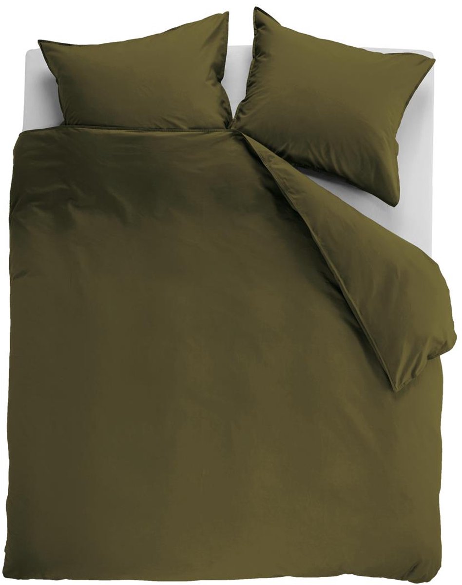 Ambiante cotton uni dekbedovertrek - effen - lits-jumeaux xl - 260x200 220 cm - olijfgroen