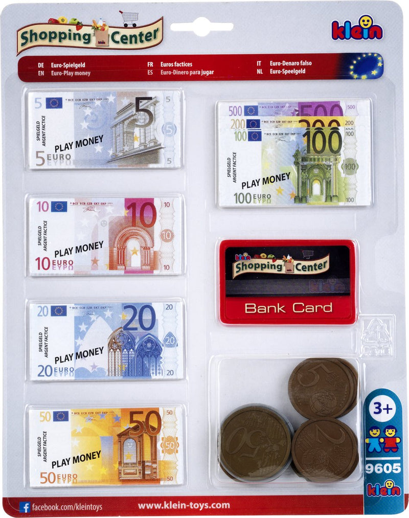 Juguetes Klein - dinero ficticio en euros - incl. tarjeta de crédito, monedas y billetes - multicolor