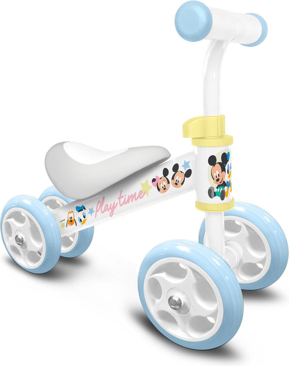 Tiempo de juego Mickey Balance Bike con 4 ruedas Junior White Light Blue
