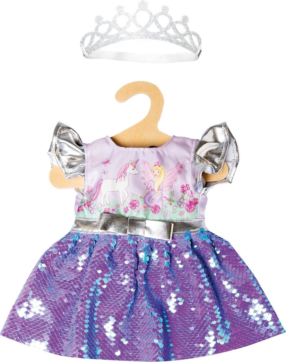 Heless Doll Dress Fee and Unicorn with sequins and Kroon, 35-45 cm