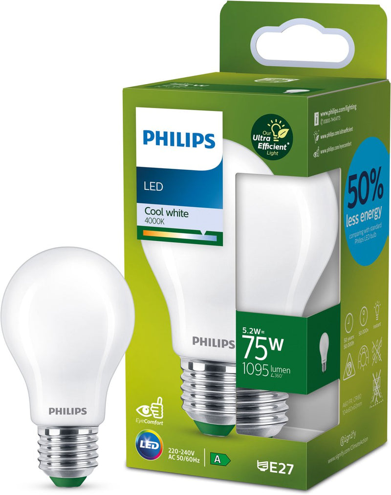 Philips LED Lampada LED Philips ultra efficiente opaca - 75 W - E27 - luce bianca fredda