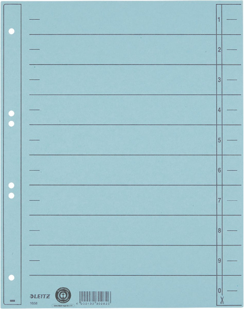 Leitz staffeltabblad karton - beschrijfbare tabs, 2 4-rings - voor ordners en ringbanden - lichtblauw