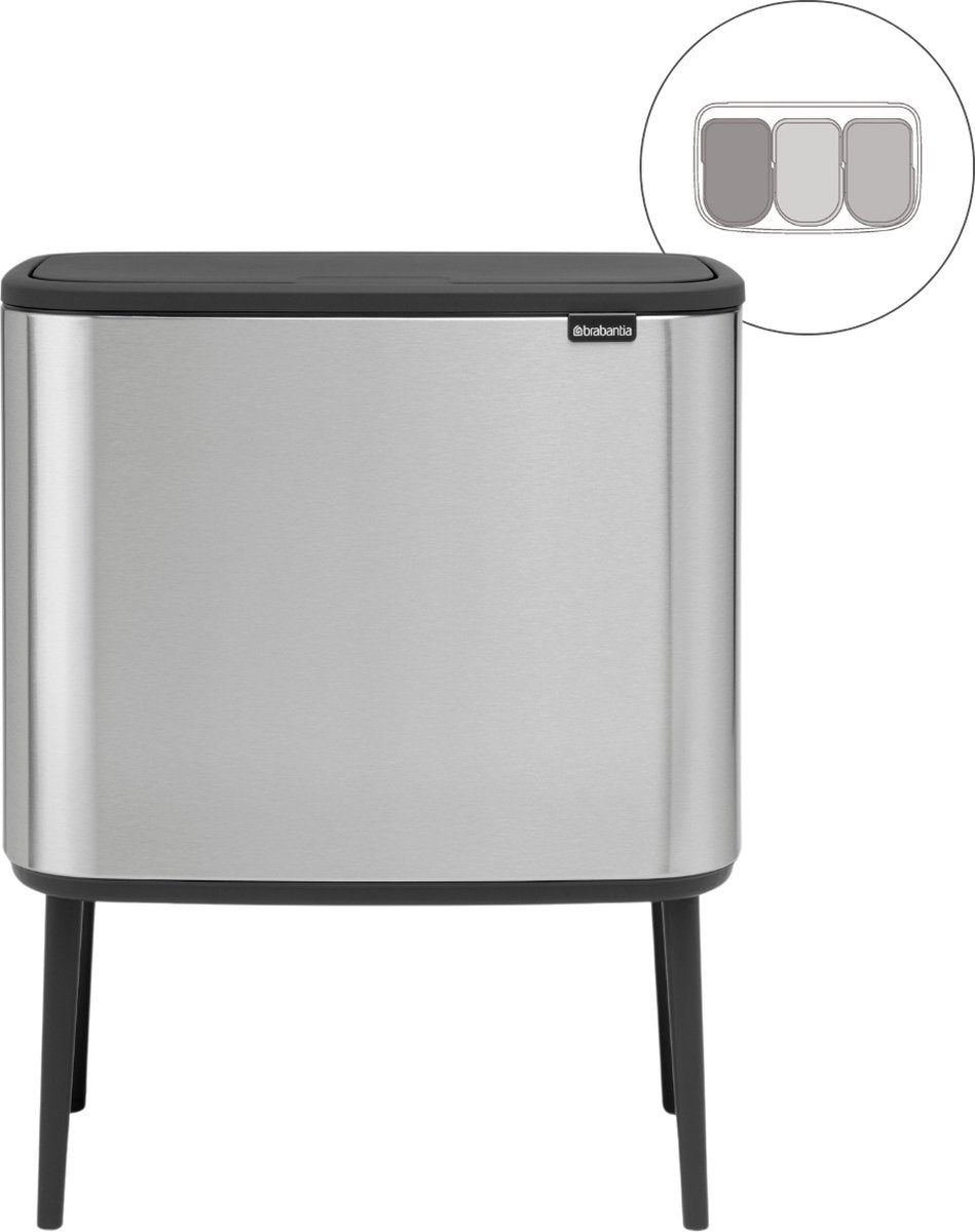 Brabantia bo touch bin prullenbak - 3 x 11 liter - afvalscheiding - matt steel fingerprint proof