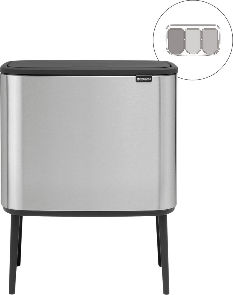 Pattumiera Brabantia bo touch bin - 3 x 11 litri - raccolta differenziata - acciaio opaco anti-impronta