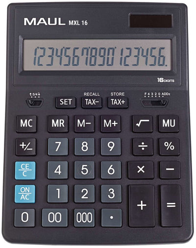 Calcolatrice da tavolo Maul mxl 16 schermo LCD 1 riga, 16 cifre batteria solare 20,5 x 15,5 x 3,5 cm nero