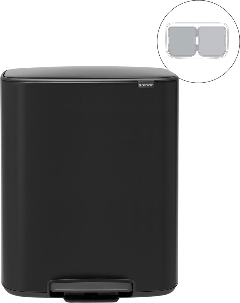 Cubo de basura Brabantia bo - 2 x 30 litros - separación de residuos - negro mate