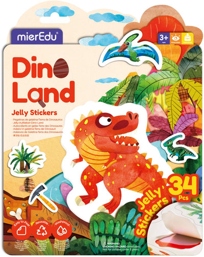 Adesivi in gelatina Mieredu - Dino Land - riutilizzabili - +30 pezzi - 3 anni