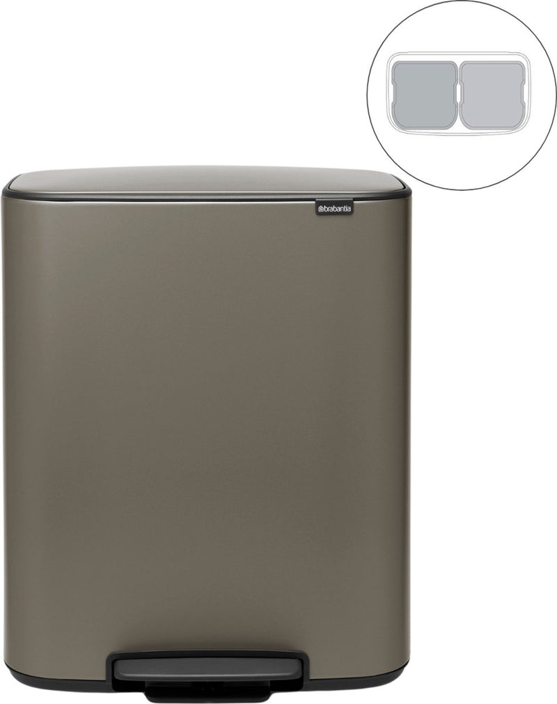 Cubo de basura Brabantia bo - 2 x 30 litros - separación de residuos - platino