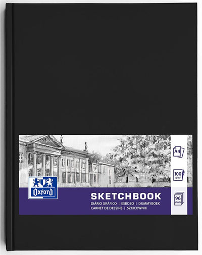 Quaderno da disegno Oxford - A4 - 96 fogli - carta da 100 g - copertina rigida - nero
