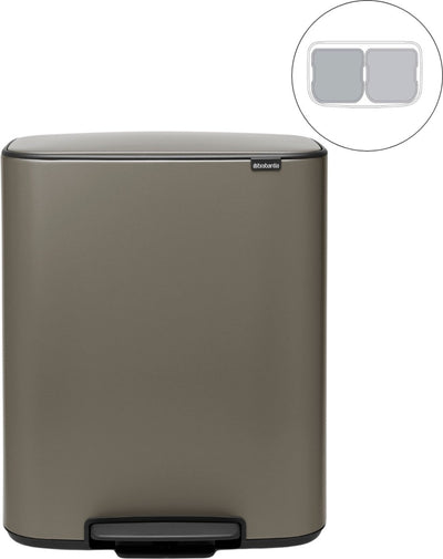 Brabantia bo prullenbak - 2 x 30 liter - afvalscheiding - platinum