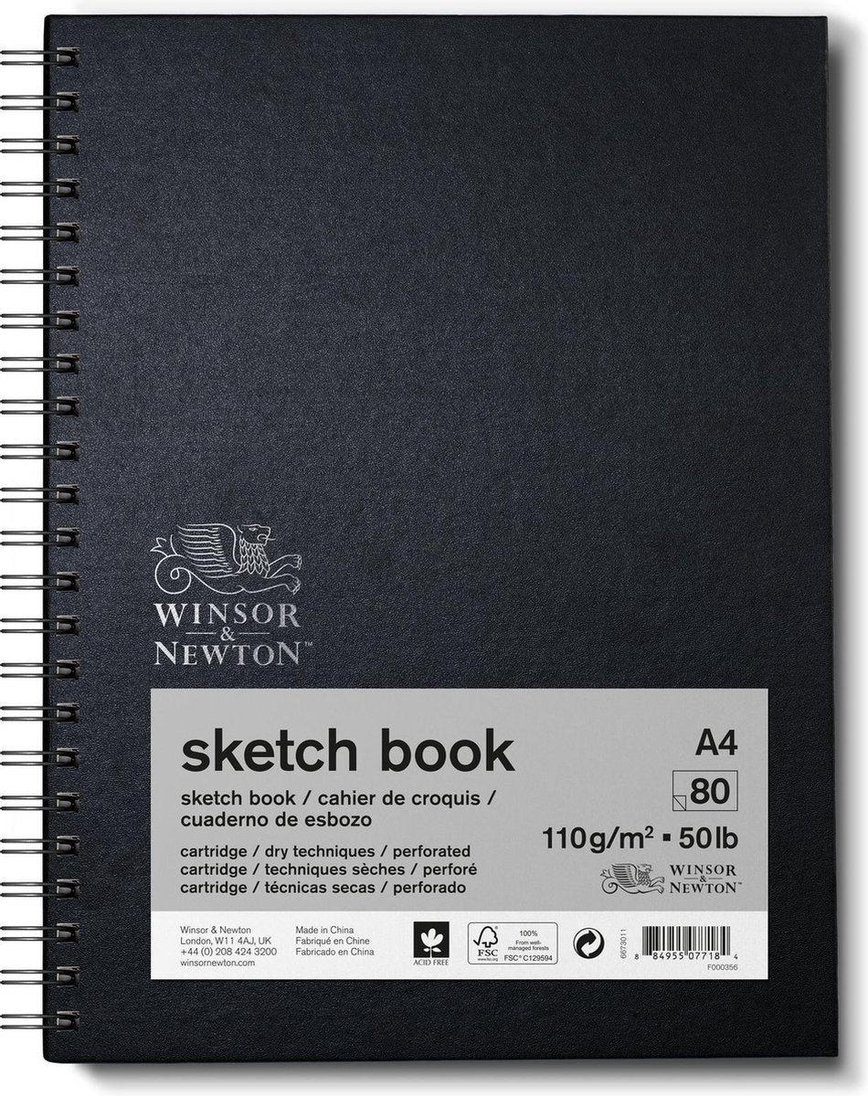 Winsor newton 6673011 spiral sketchbook a4 – 110 g m², 80 vellen, tekenpapier voor schetsen tekenen