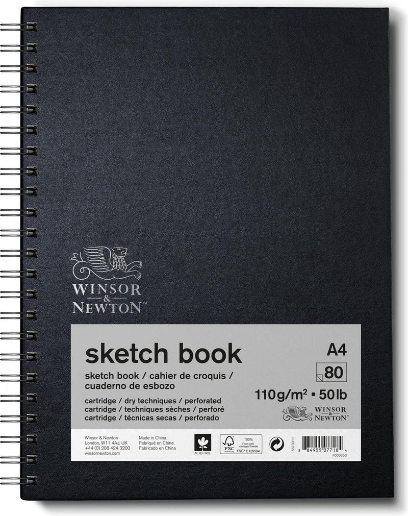 Winsor Newton 6673011 Cuaderno de bocetos en espiral A4 - 110 g m², 80 hojas, papel de dibujo para dibujar bocetos