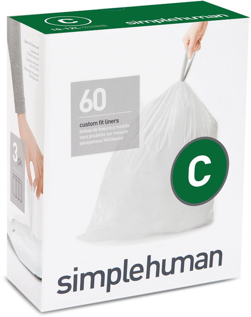 Sacchetti per rifiuti Simplehuman codice c - 12 litri - 60 pezzi - con coulisse - bianco