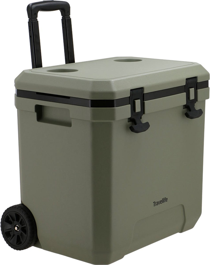 Nevera portátil Travellife Magnus de 36 litros, color verde con ruedas - Mantiene el frío durante 48 horas - Adecuada para botellas de 1,5 litros - Robusta y de alta calidad