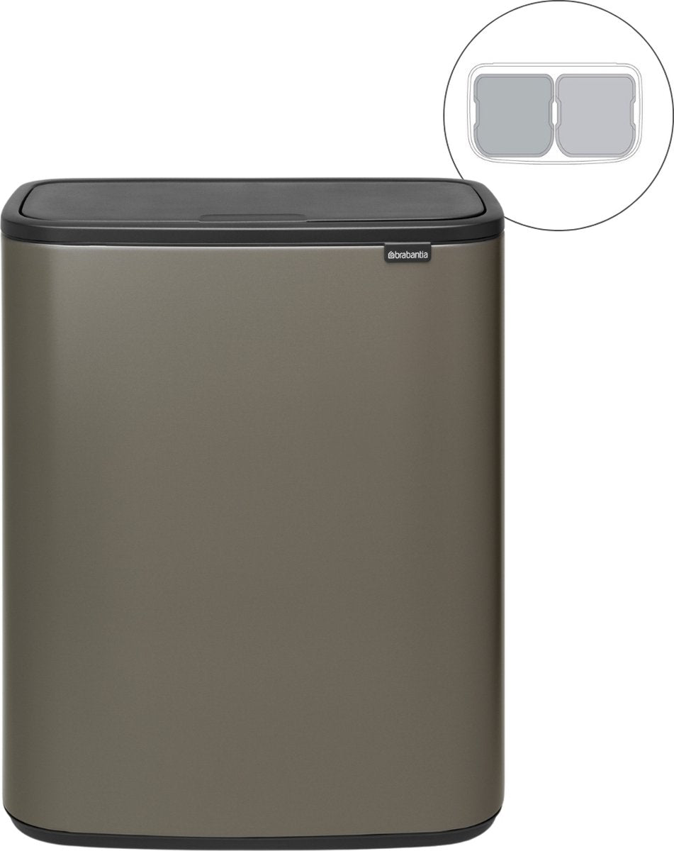 Brabantia bo touch bin prullenbak - 2 x 30 liter - afvalscheiding - platinum