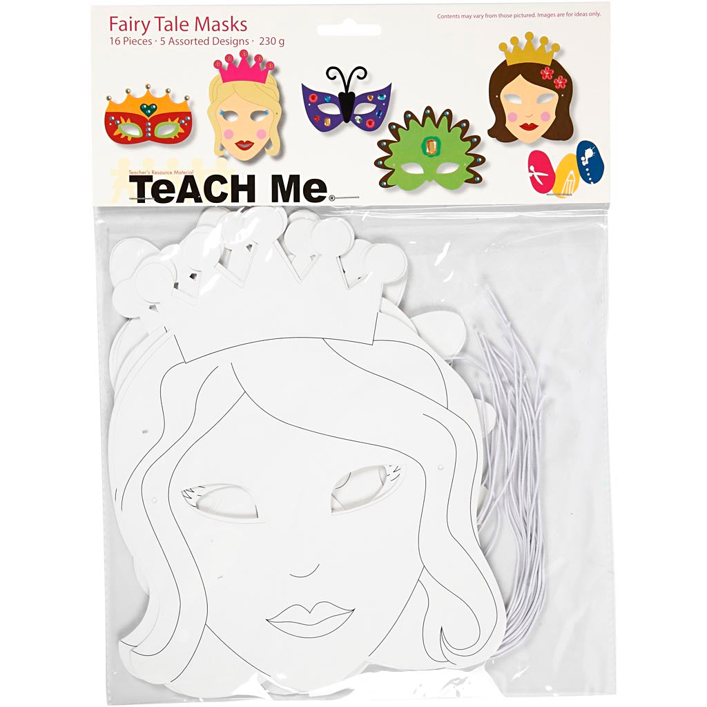 Creative Company Fairy Tale Masks, H: 13,5-25 cm, B: 17-25 cm, 230 gr, bianco, 16 pezzo 1 scatola