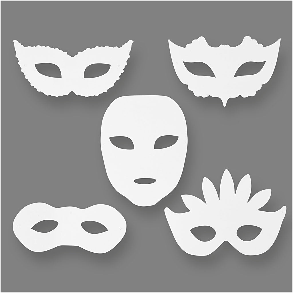 CREATIV COMPANY TEATRING MASKS, H: 8.5-19 cm, B: 15-20.5 cm, 230 gr, blanco, 16 piezas 1 caja