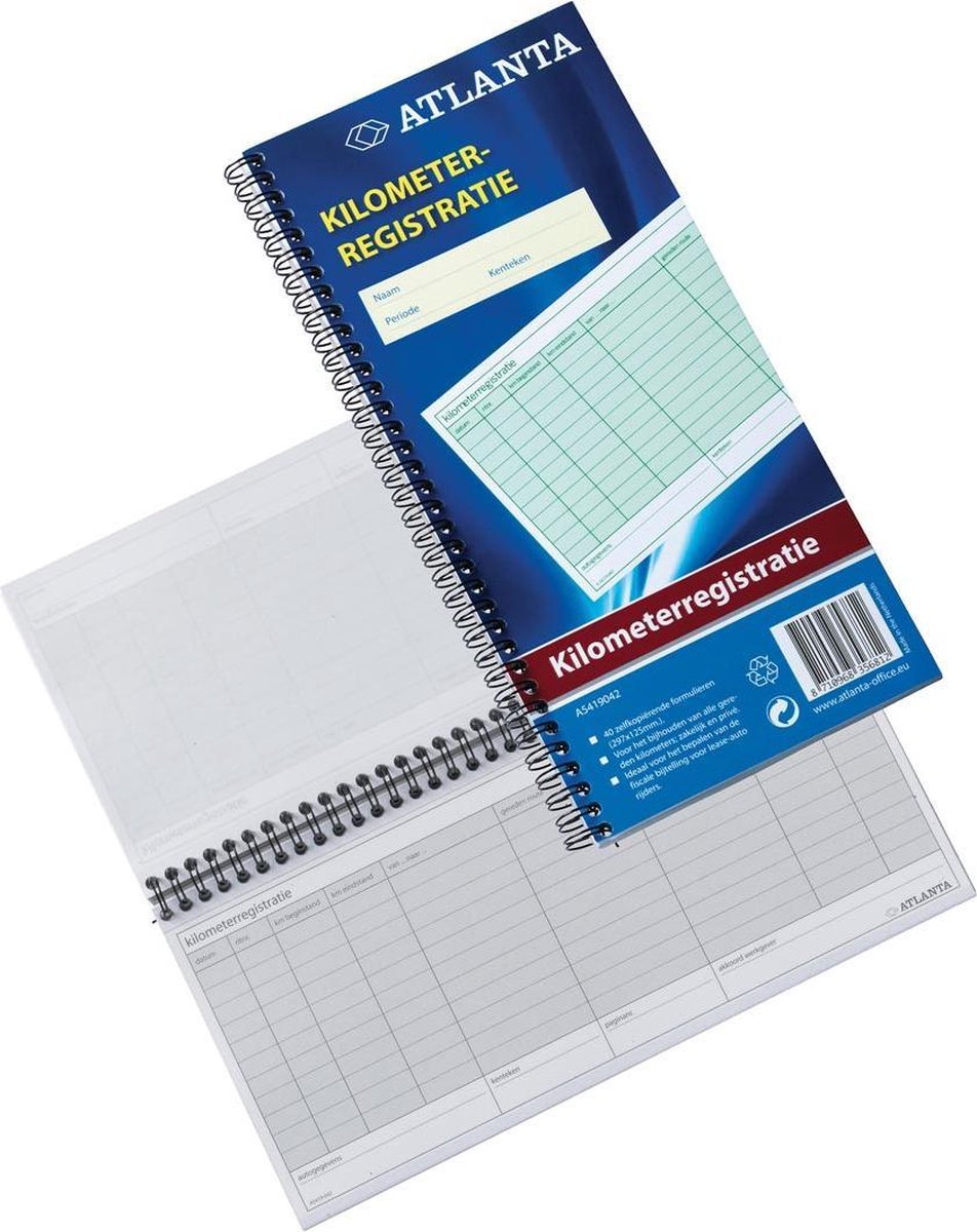 Djois atlanta kilometerregistratieboek – 297 x 140 mm – dubbelspiraal – 40 vel