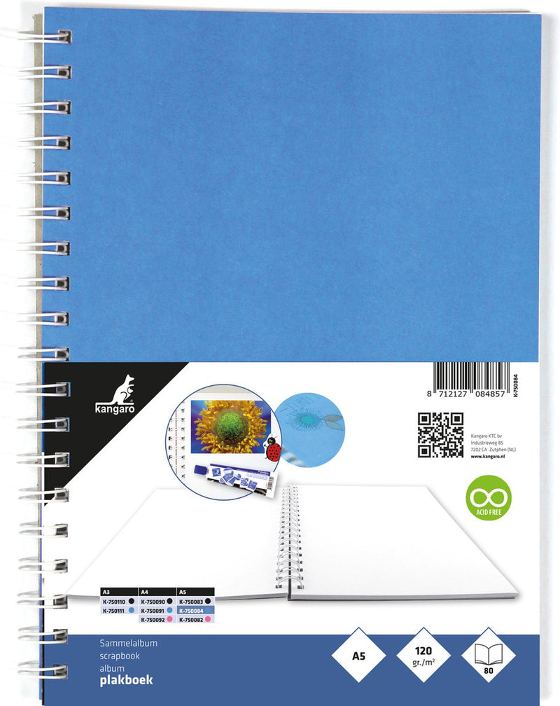 Álbum de recortes Canguro - a5+ - 120 gramos - 80 hojas - azul - k-750084