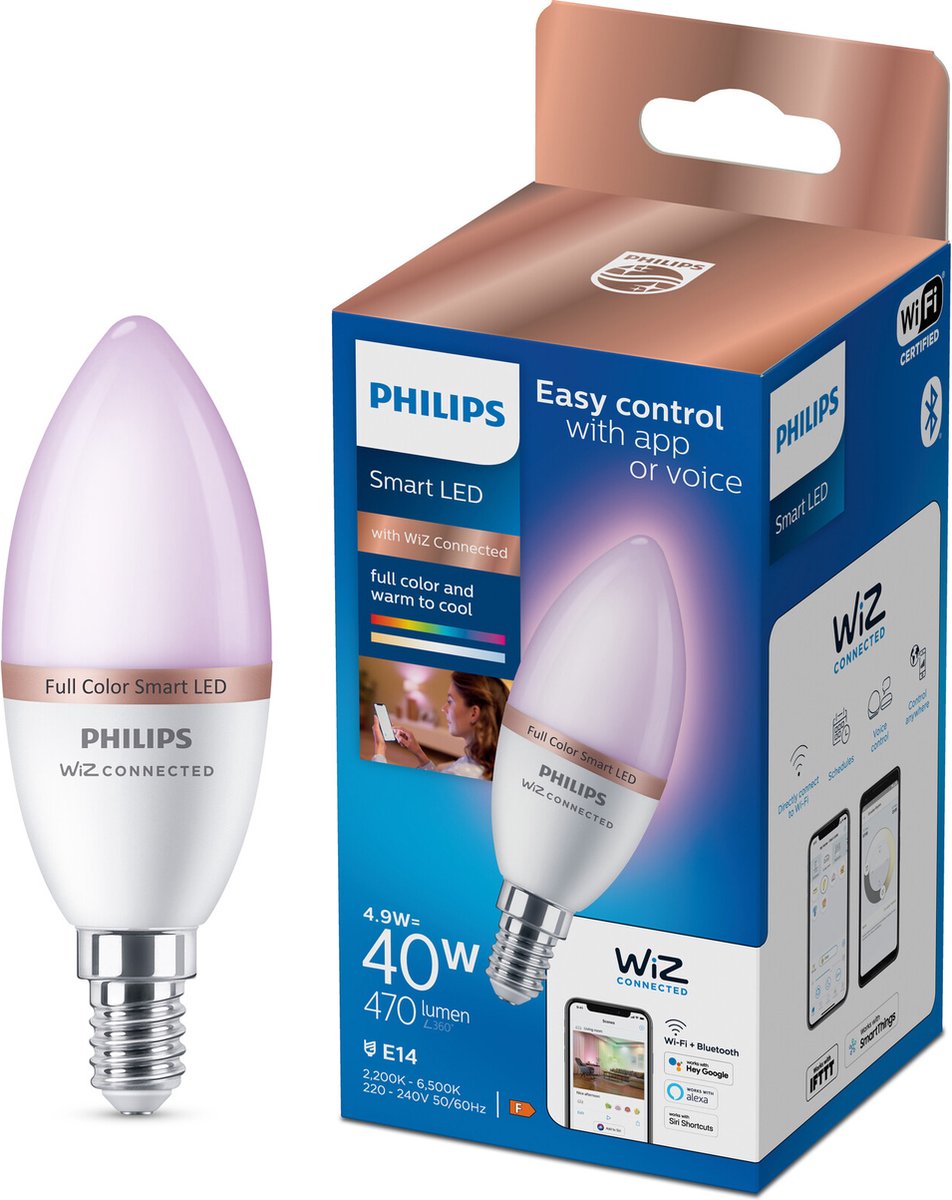 Philips led philips smart lighting - lampada a candela - illuminazione smart LED - luce colorata e bianca - e14 - 40w - opaca - wi-fi