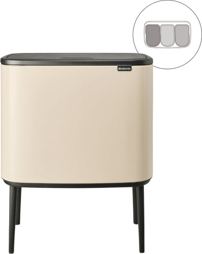 Pattumiera Brabantia bo touch bin - 3 x 11 litri - raccolta differenziata - beige tenue