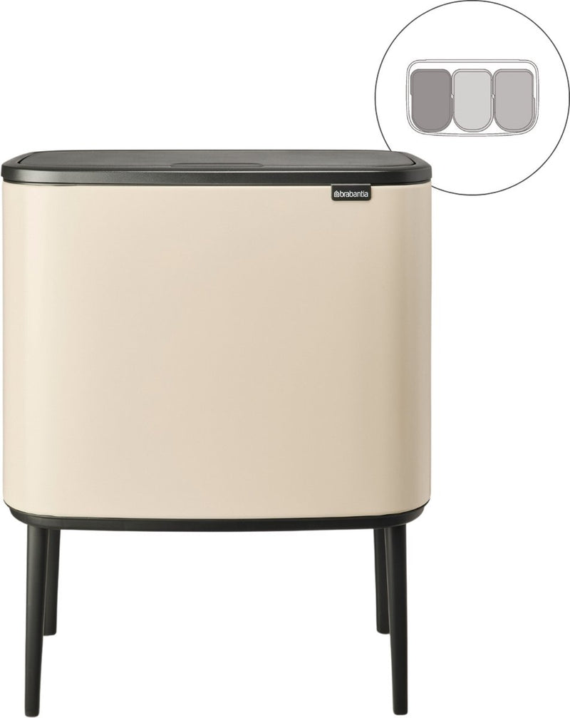 Pattumiera Brabantia bo touch bin - 3 x 11 litri - raccolta differenziata - beige tenue