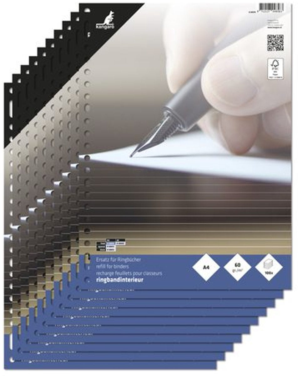 Kangaro ringbandinterieur a4 - lijn - 60 grams - 23-gaats - 10 sets - ringbandpapier