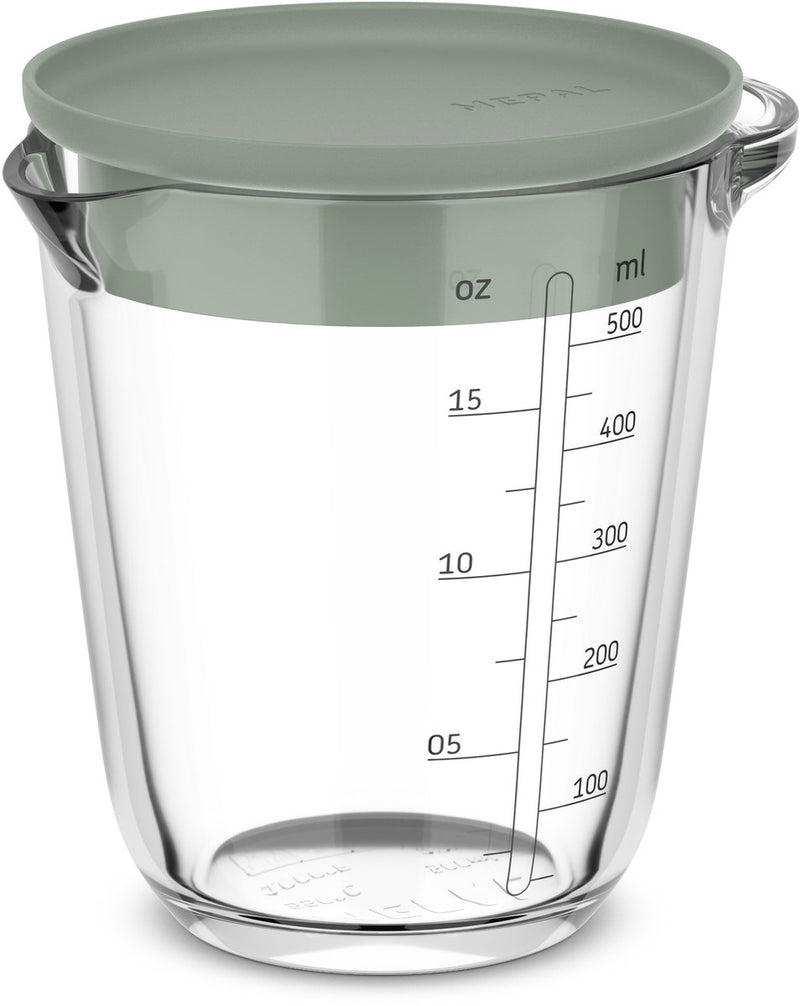 Copa de medición de vidrio 500 ml con salvia nórdica de tapa