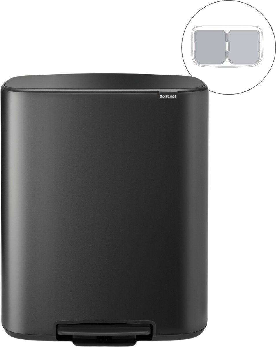 Brabantia bo prullenbak - 2 x 30 liter - afvalscheiding - confident grey