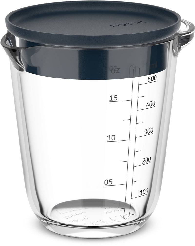 Tazza di misurazione in vetro 500 ml con coperchio blu