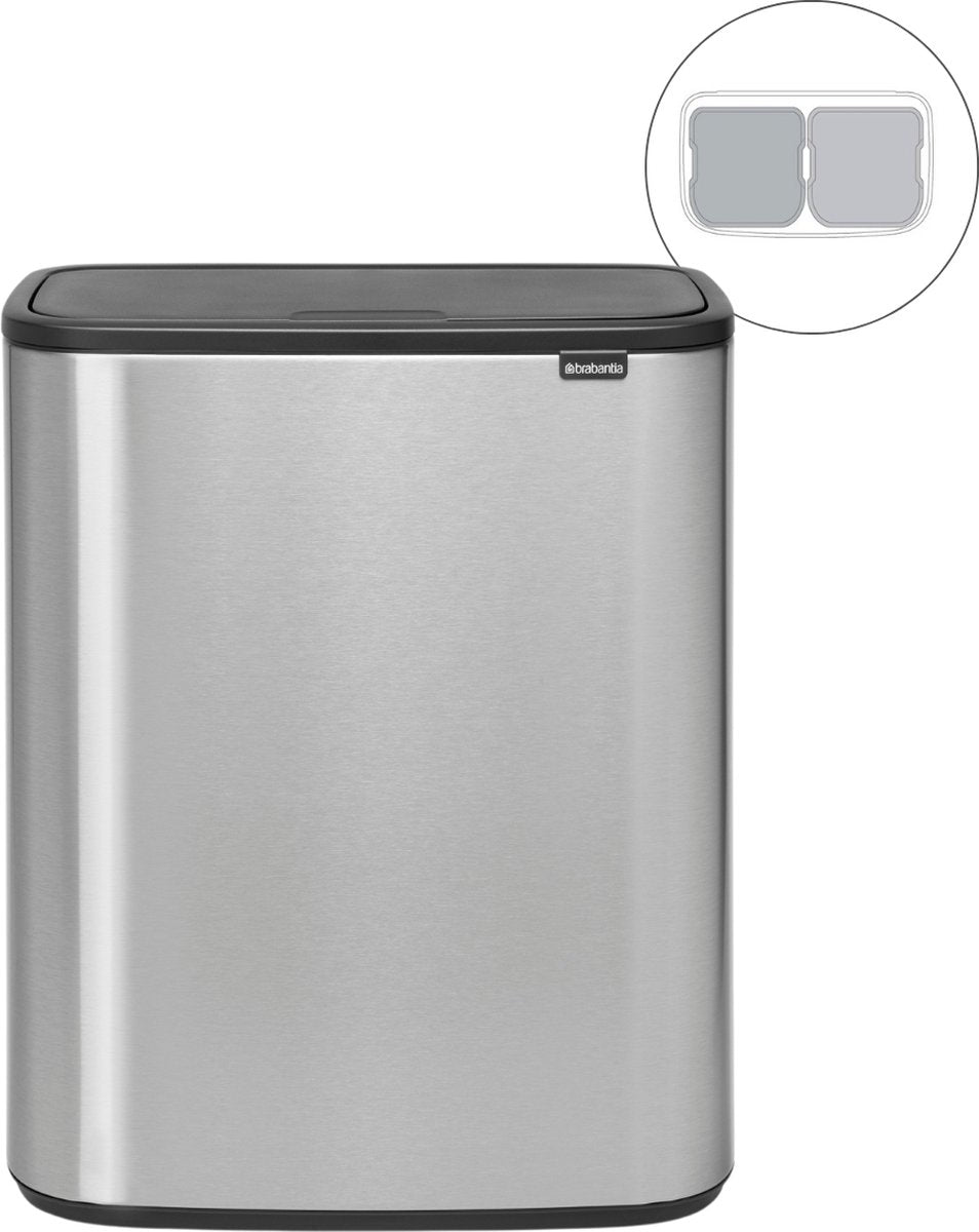 Brabantia bo touch bin prullenbak - 2 x 30 liter - afvalscheiding - matt steel fingerprint proof