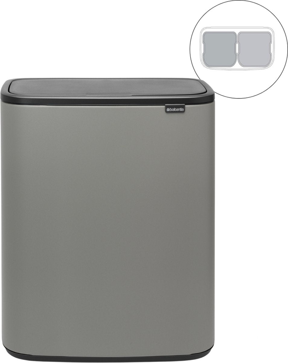 Brabantia bo touch bin prullenbak - 2 x 30 liter - afvalscheiding - mineral concrete grey