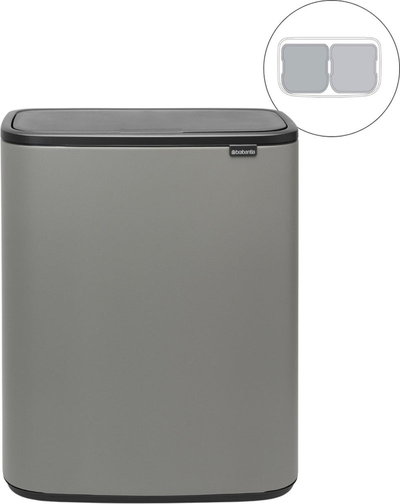 Brabantia bo touch bin contenedor de basura - 2 x 30 litros - separación de residuos - hormigón mineral gris