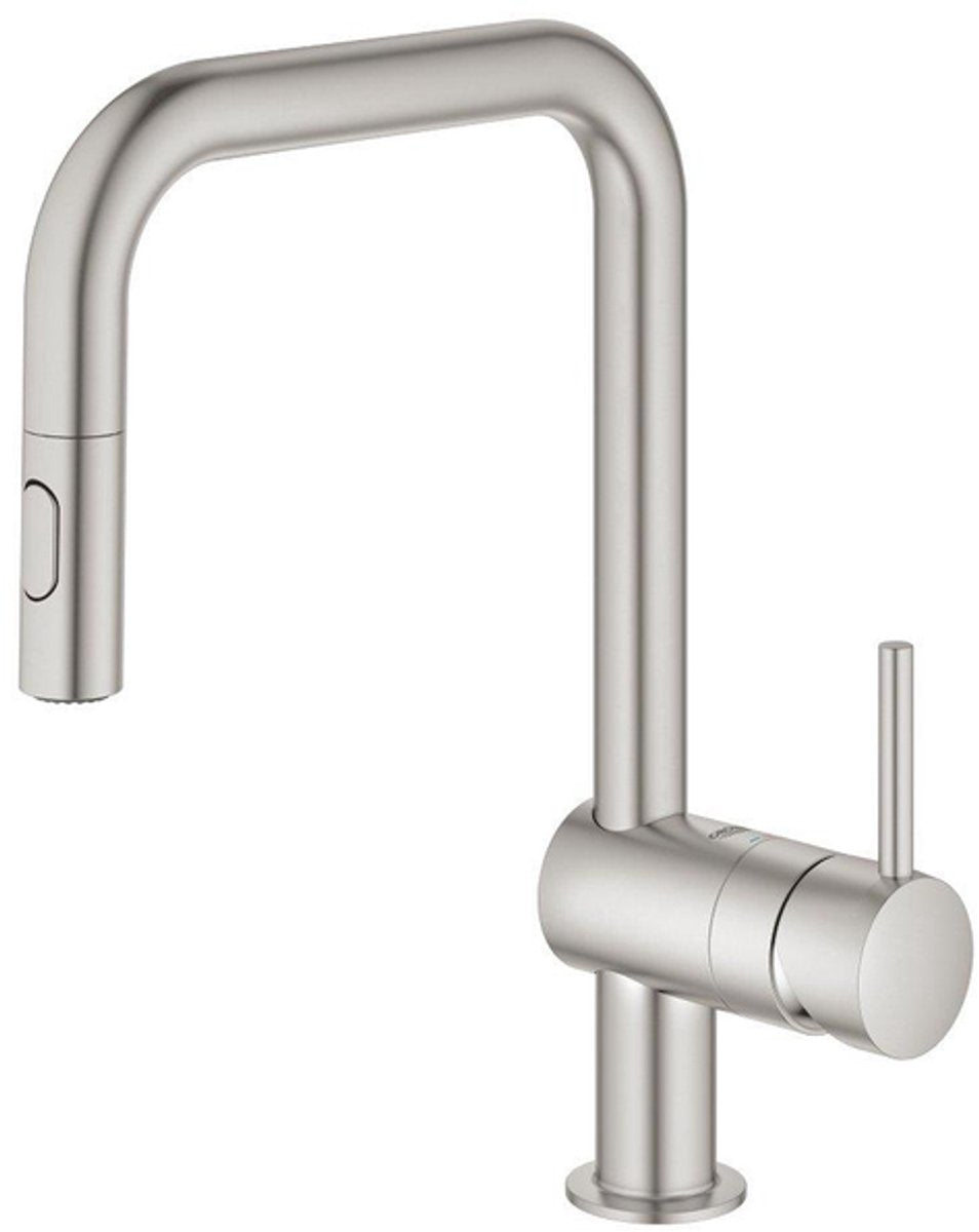 Grifo de cocina Grohe minta - con ducha de mano extraíble - 2 tipos de chorro - acero inoxidable (supersteel)