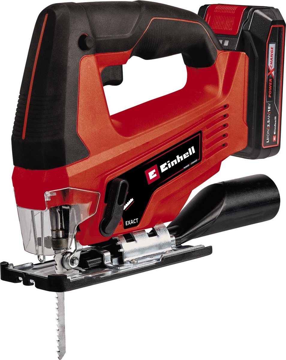 Sierra de calar inalámbrica einhell tc-js 18 li kit - power x-change - 18 v li-ion - altura de carrera: 20 mm - cortes a inglete: máx. 45° - incl. 5 hojas de sierra - incl. Batería de 2,5 ah y cargador 1x