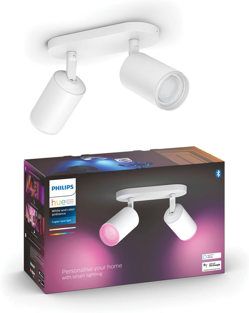 Faretto da superficie Philips hue fugato - luce bianca e colorata - 2 faretti - bianco