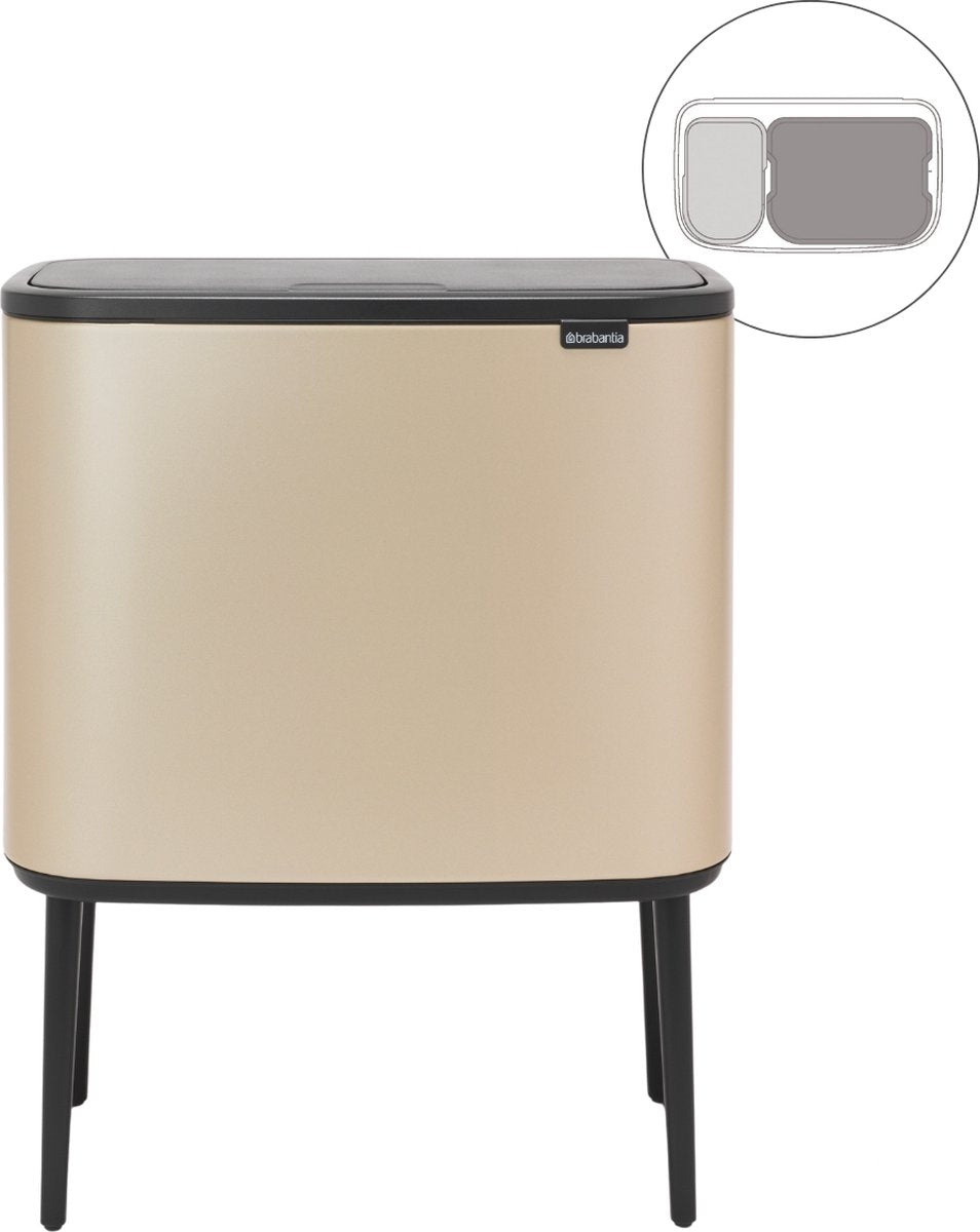 Brabantia bo touch bin prullenbak - 11 + 23 liter - afvalscheiding - metallic gold
