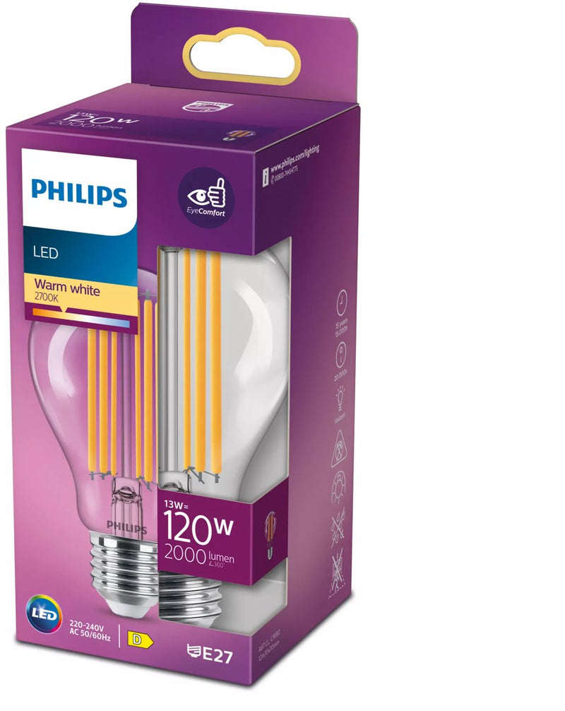 Lampada LED Philips trasparente - 120 W - E27 - luce bianca calda