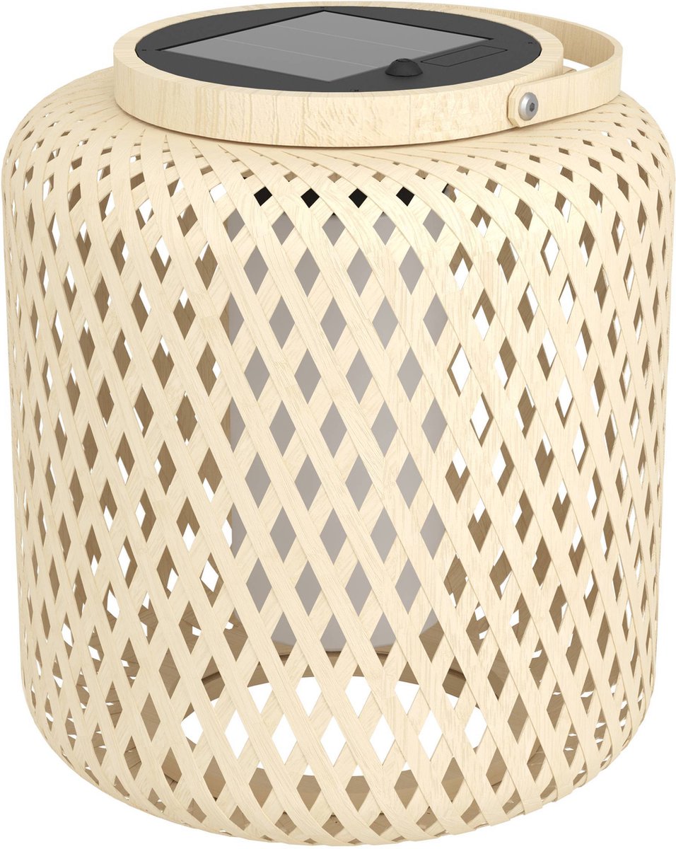 Lámpara de mesa solar Eglo marliano exterior - energía solar - LED - 24 cm - marrón negro blanco - madera - recargable