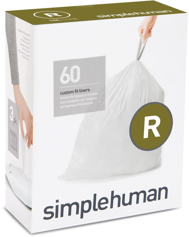 Sacchetti per rifiuti Simplehuman code r - 10 litri - 60 pezzi - con coulisse - bianco