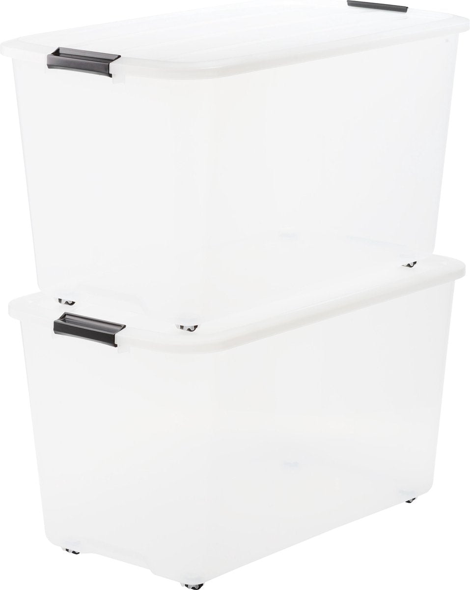 Caja de almacenamiento Iris Topbox - 70 l - plástico - con ruedas - transparente - juego de 2
