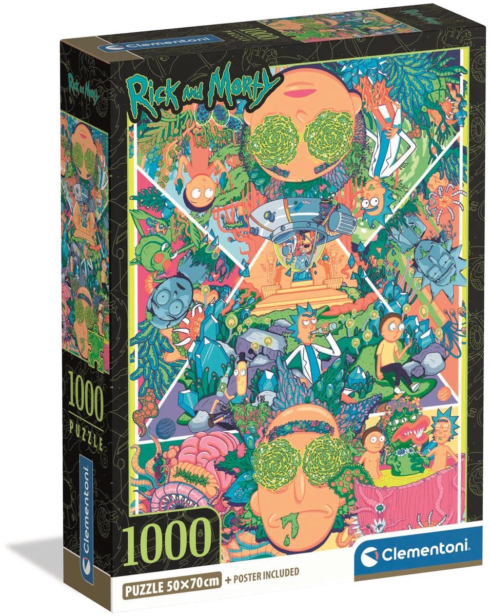 Clementoni rompecabezas rick morty 2 - rompecabezas de dibujos animados de 1000 piezas.