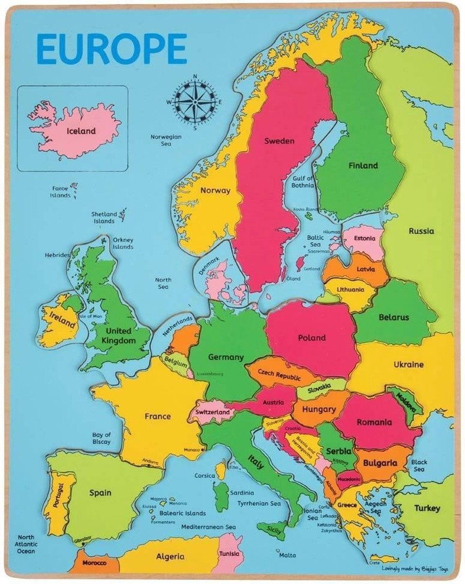 Puzzle in legno Bigjigs - Europa - 25 pezzi - 30 x 38 cm