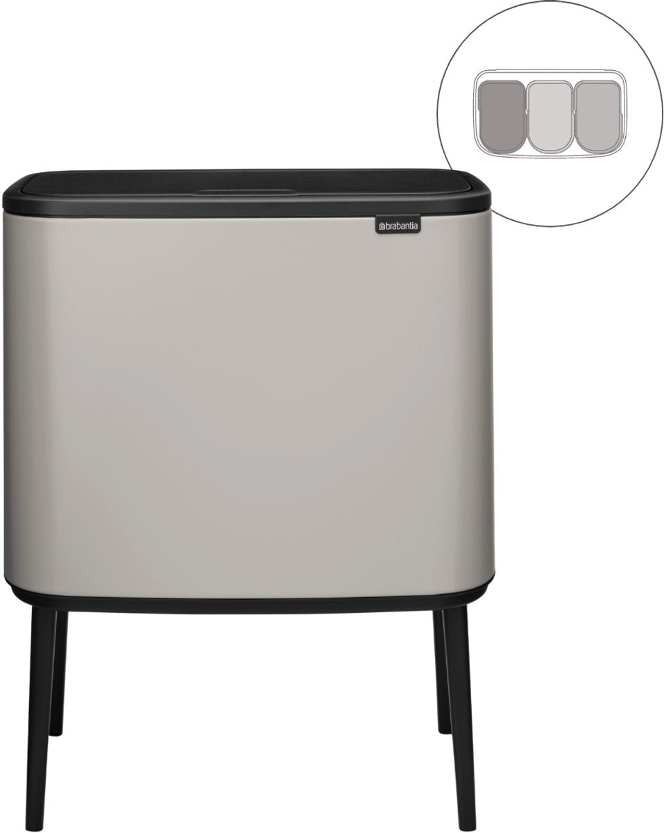 Brabantia bo touch bin prullenbak - 3 x 11 liter - afvalscheiding - soft grey
